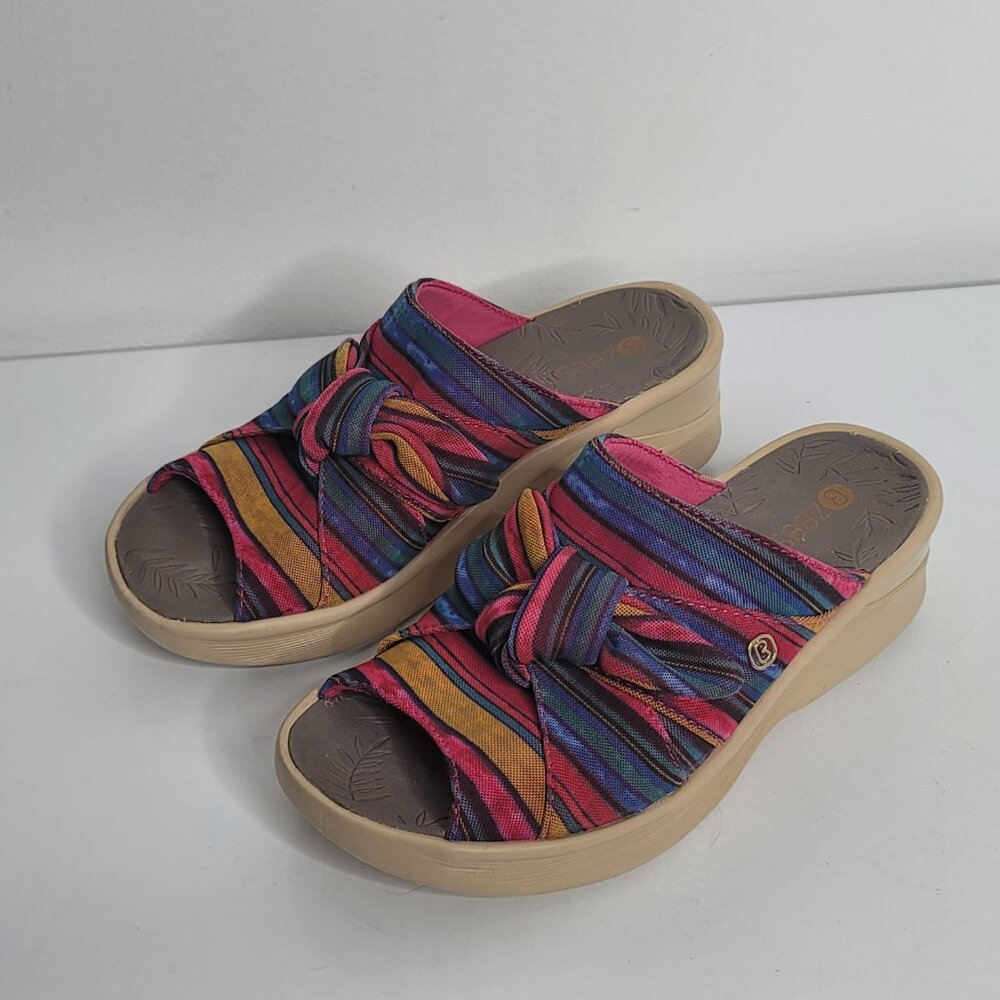 Bzees Washable 7 W Comfort Wedge Slide Sandals Women Smile Summer Raspberry - Picture 2 of 7